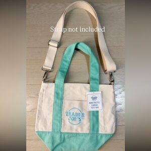 NEW Trader Joe's Canvas Mini Pastel Tote Bag Multicolor Foldable D-ring strap